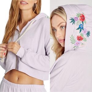 New WILDFOX Wildflowers Kinley Hoodie Cropped Jacket Zip Front Medium Large